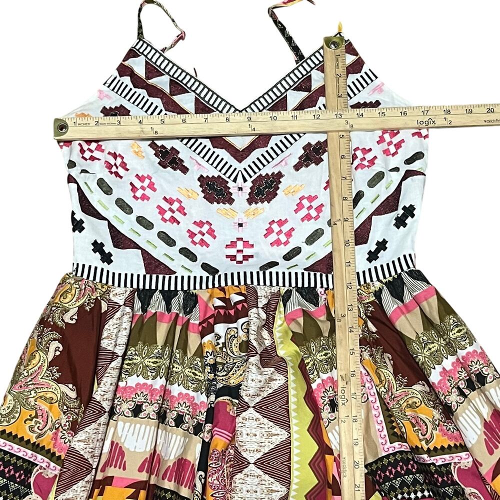 Boho Embroidered Smocked Maxi Dress Women's M Festival Geometric Hippie Resort - Picture 7 of 8